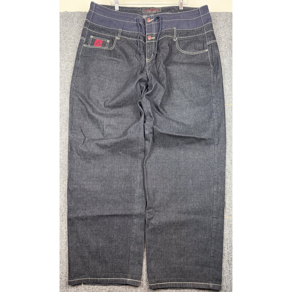 VTG Y2K Avirex Baggy Wide Leg Jeans Drawstring Embroidered Size 42x33 Streetwear